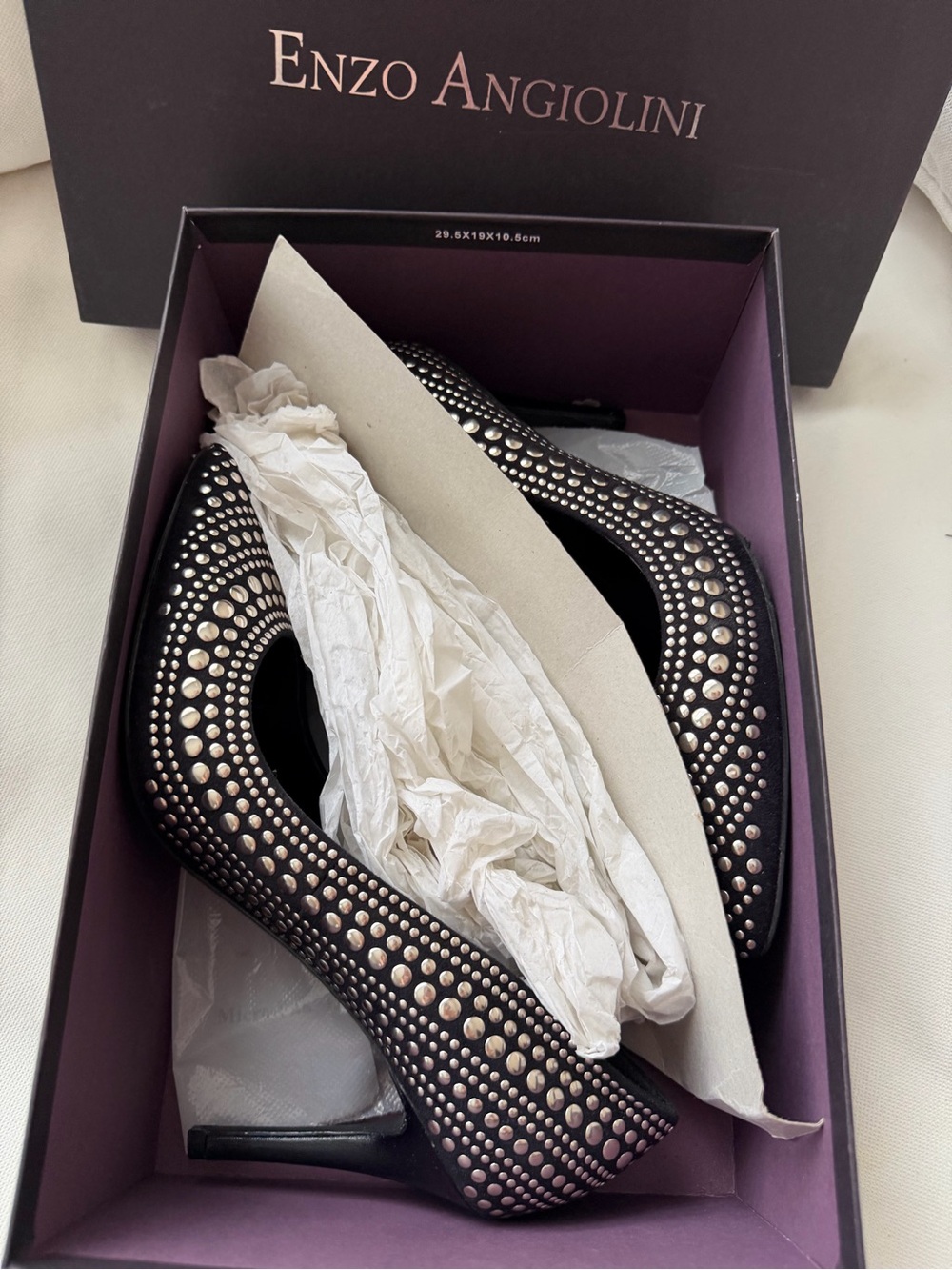 Enzo Angiolini Black Studded Pointed Toe Pumps Size 8M - Picture 10 of 11